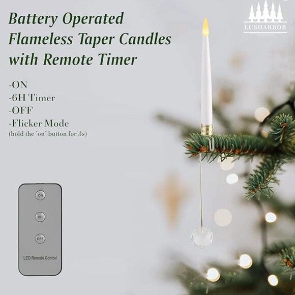 Christmas Tree Candles, 10 Pack Flameless Taper Candles for Christmas Tree Decor - Picture 3 of 4